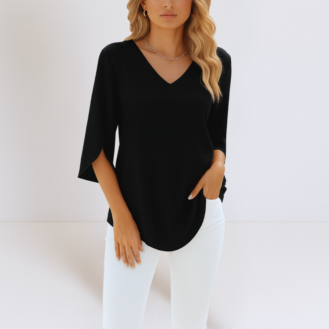 SOPHIE | Elegante Bluse mit V-Ausschnitt und geschlitzten Ärmeln