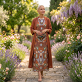 Aura | Abito Lungo Stampato con Gilet Coordinato
