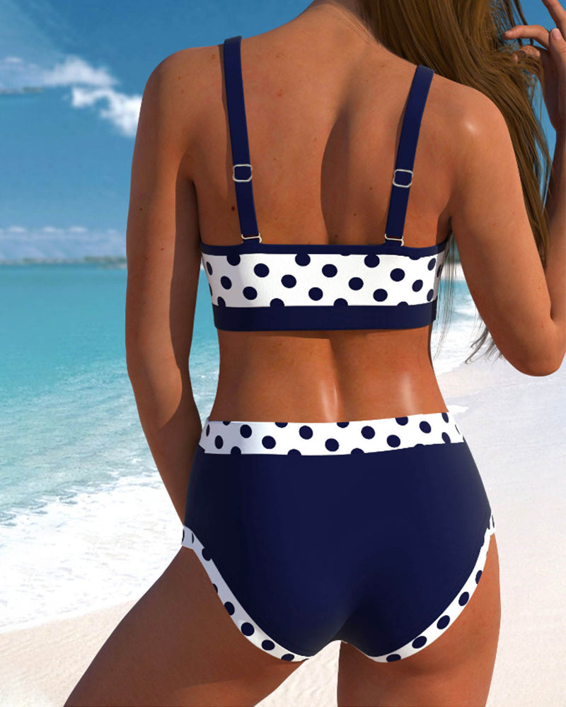 Liesbeth | Hochtaillierter Punkte-Bikini im Patchwork-Design