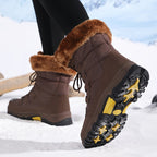 Damen Warme Winterstiefel – Braunes Leder, Wasserdicht und Isolierend für Kalte Tage