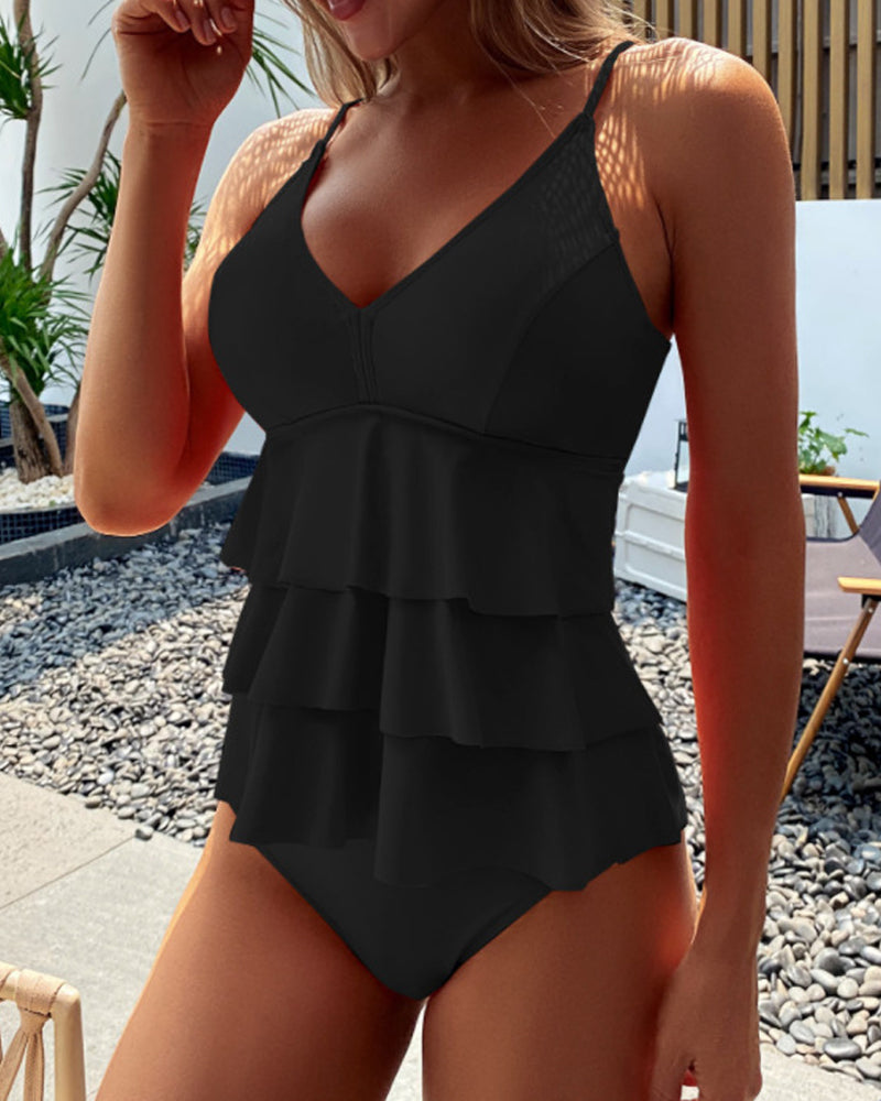 Lia | Eleganter Einfarbiger Badeanzug mit Chic Rüschen