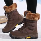 Damen Warme Winterstiefel – Braunes Leder, Wasserdicht und Isolierend für Kalte Tage