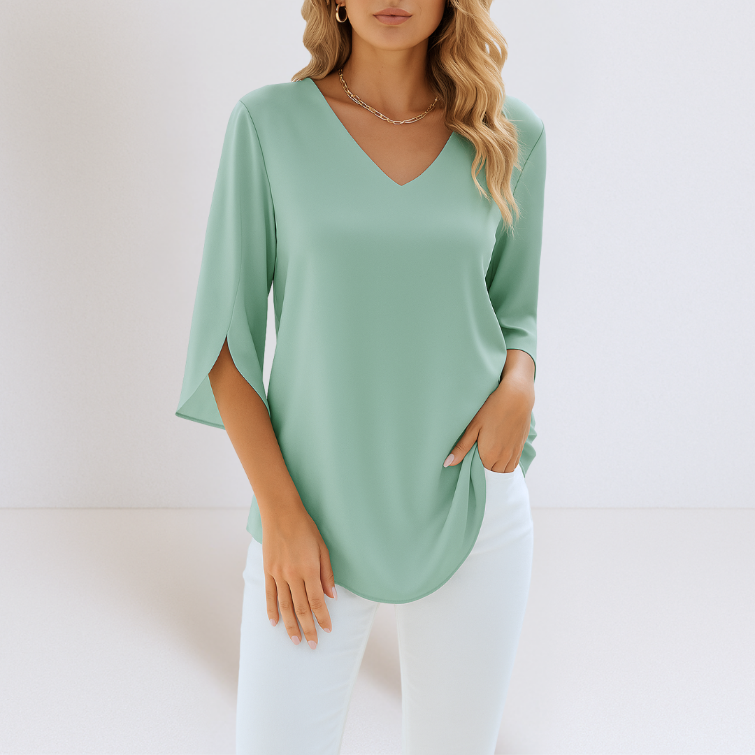 SOPHIE | Elegante Bluse mit V-Ausschnitt und geschlitzten Ärmeln