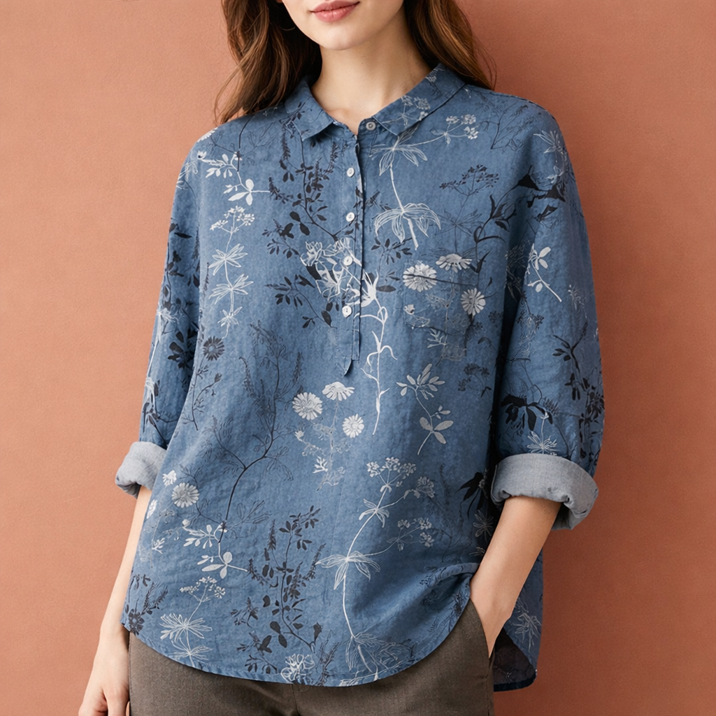 VIONA | Blumenmuster Bluse mit langen Ärmeln und Kragen für Damen