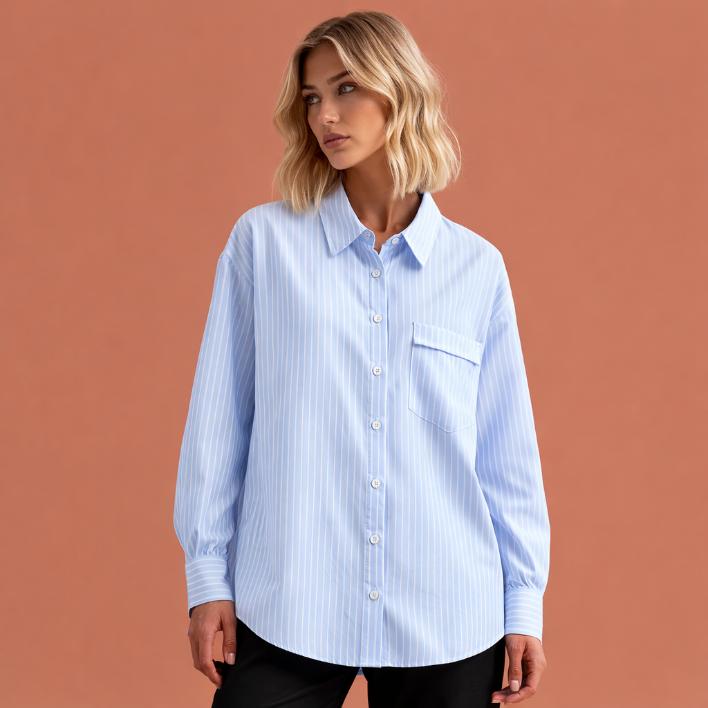 NIENKE | Gestreifte oversized Bluse für Damen mit klassischem Kragen und lockerer Passform