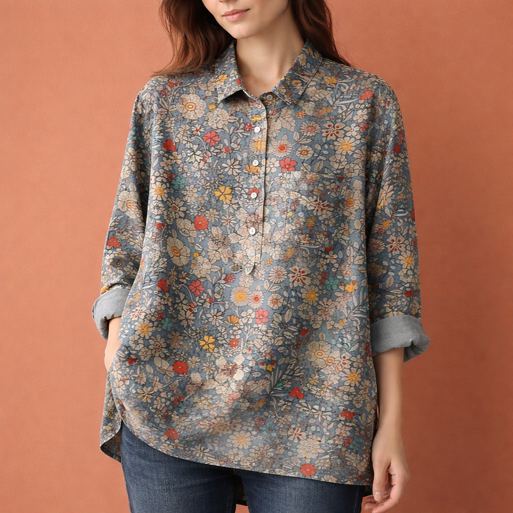 VIONA | Blumenmuster Bluse mit langen Ärmeln und Kragen für Damen