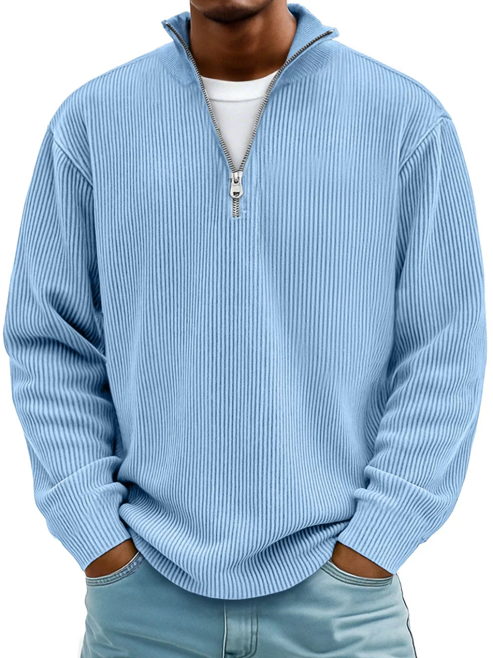 Paul | Gerippter Pullover mit Viertelreißverschluss und langen Ärmeln
