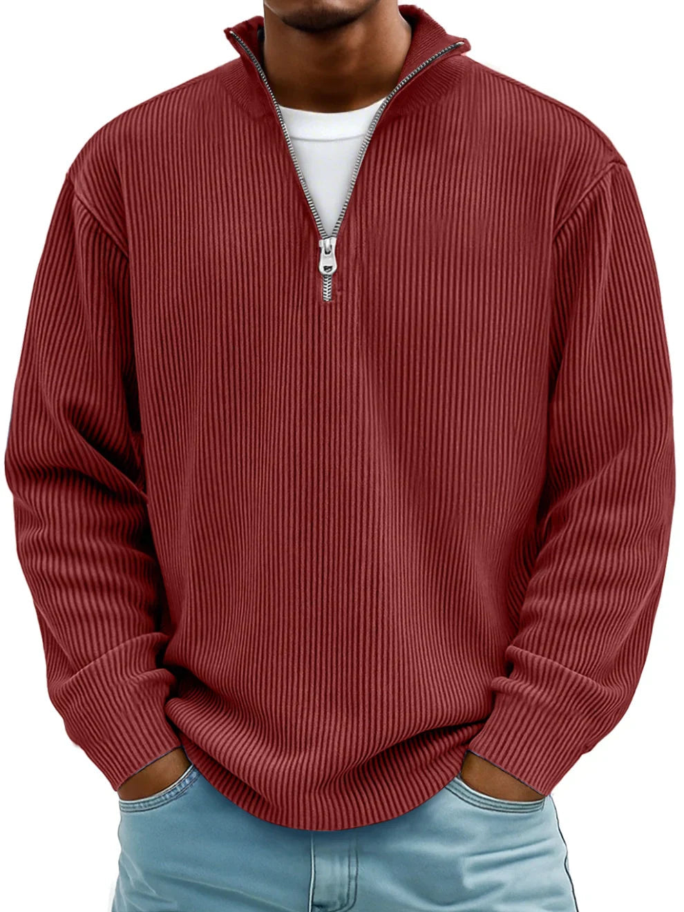 Paul | Gerippter Pullover mit Viertelreißverschluss und langen Ärmeln