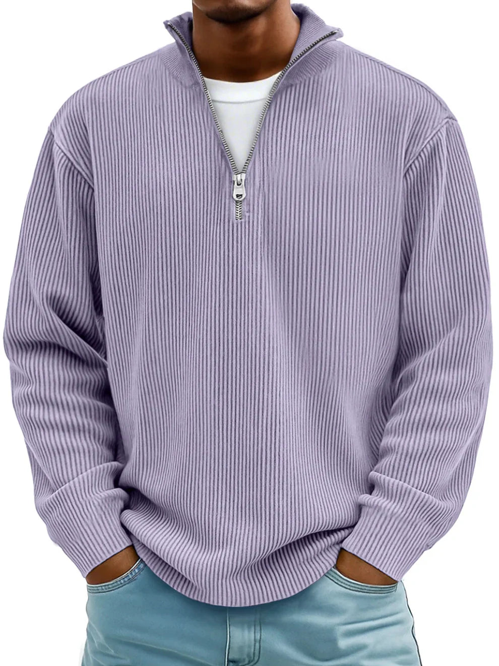 Paul | Gerippter Pullover mit Viertelreißverschluss und langen Ärmeln