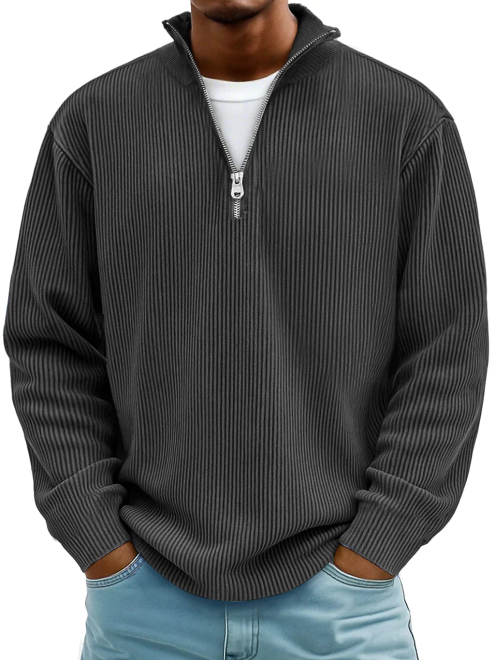 Paul | Gerippter Pullover mit Viertelreißverschluss und langen Ärmeln