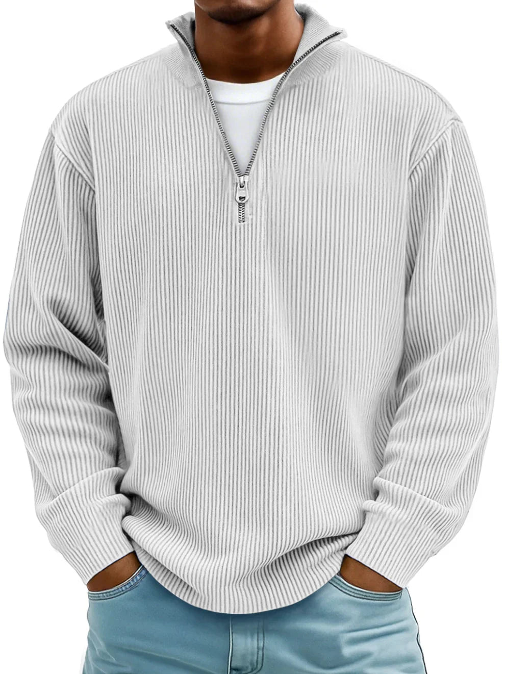 Paul | Gerippter Pullover mit Viertelreißverschluss und langen Ärmeln