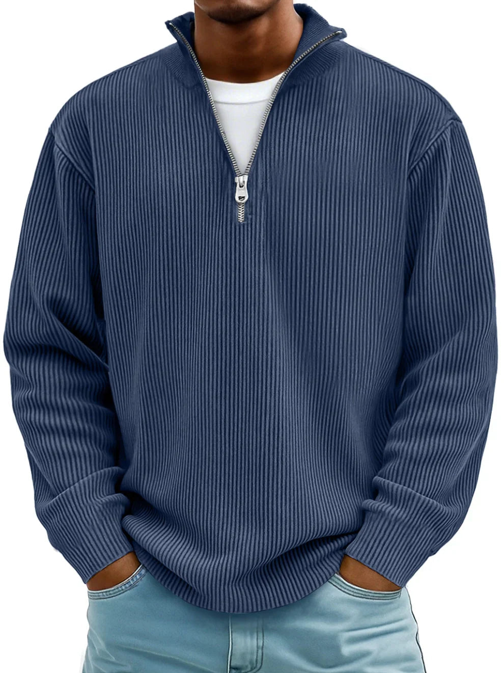 Paul | Gerippter Pullover mit Viertelreißverschluss und langen Ärmeln
