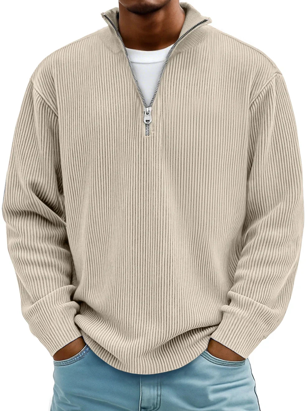 Paul | Gerippter Pullover mit Viertelreißverschluss und langen Ärmeln