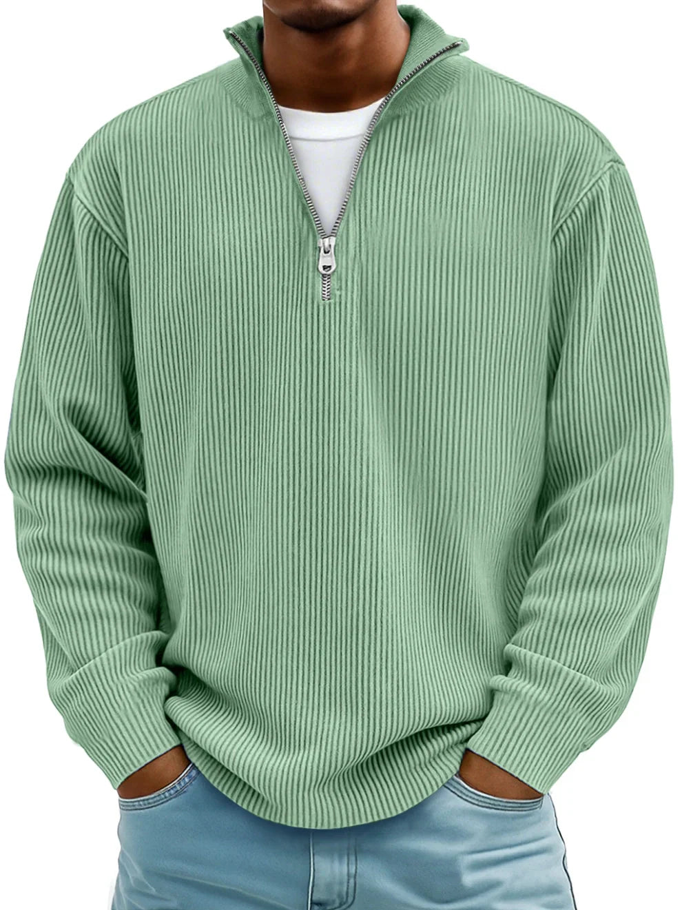 Paul | Gerippter Pullover mit Viertelreißverschluss und langen Ärmeln