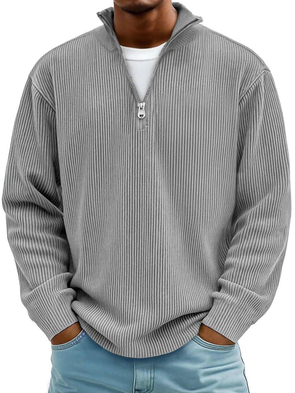 Paul | Gerippter Pullover mit Viertelreißverschluss und langen Ärmeln