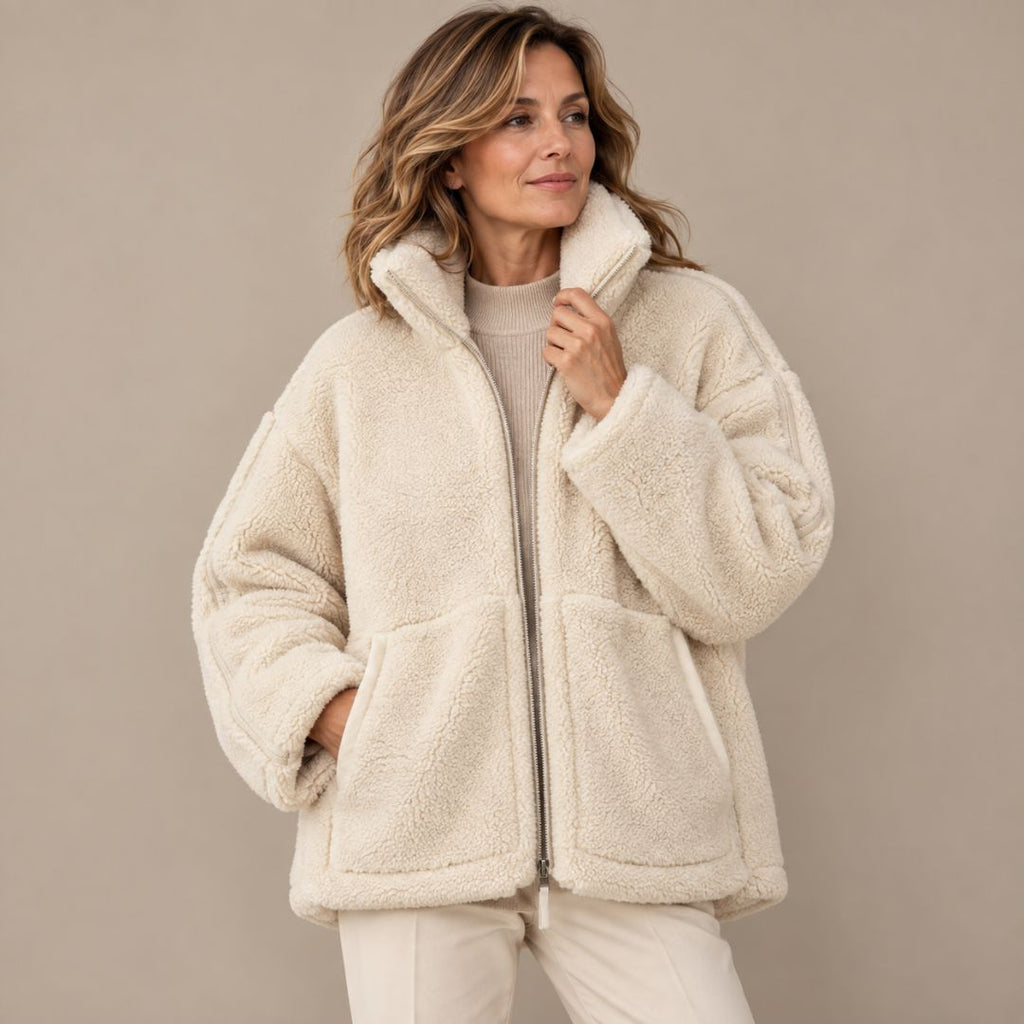 Celeste Luxe Teddy Coat – Oversized Shearling-Stil mit Stehkragen & Reißverschluss