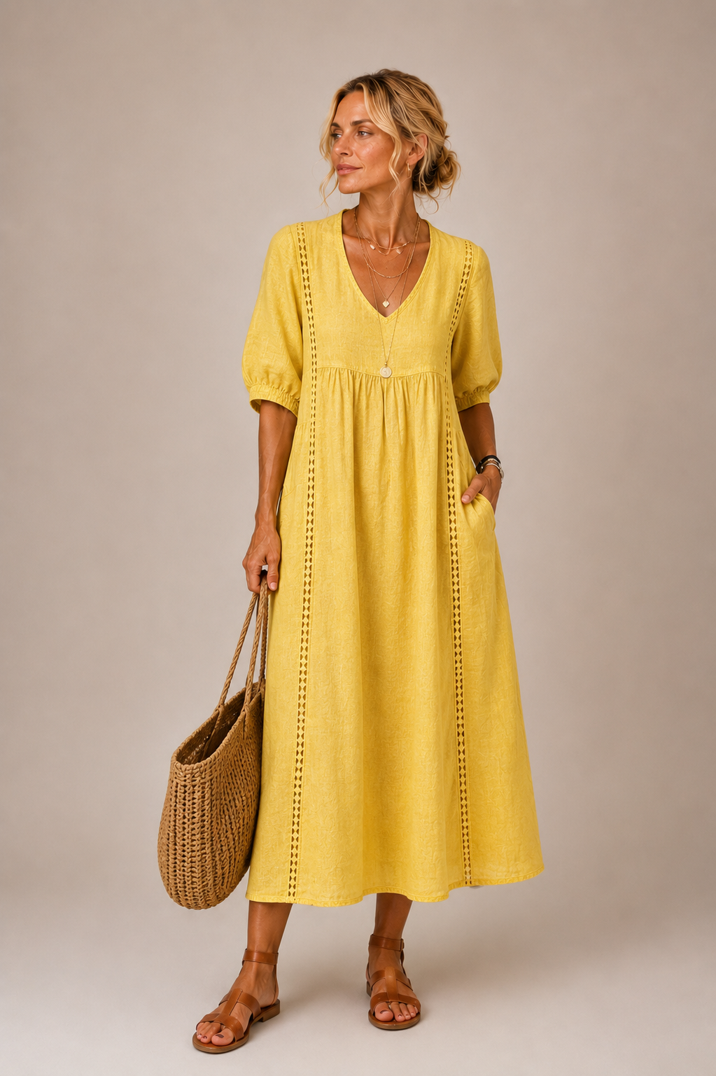 MILA | Leinen-Baumwollkleid mit Spitze (1 Kaufen, 1 GRATIS dazu)