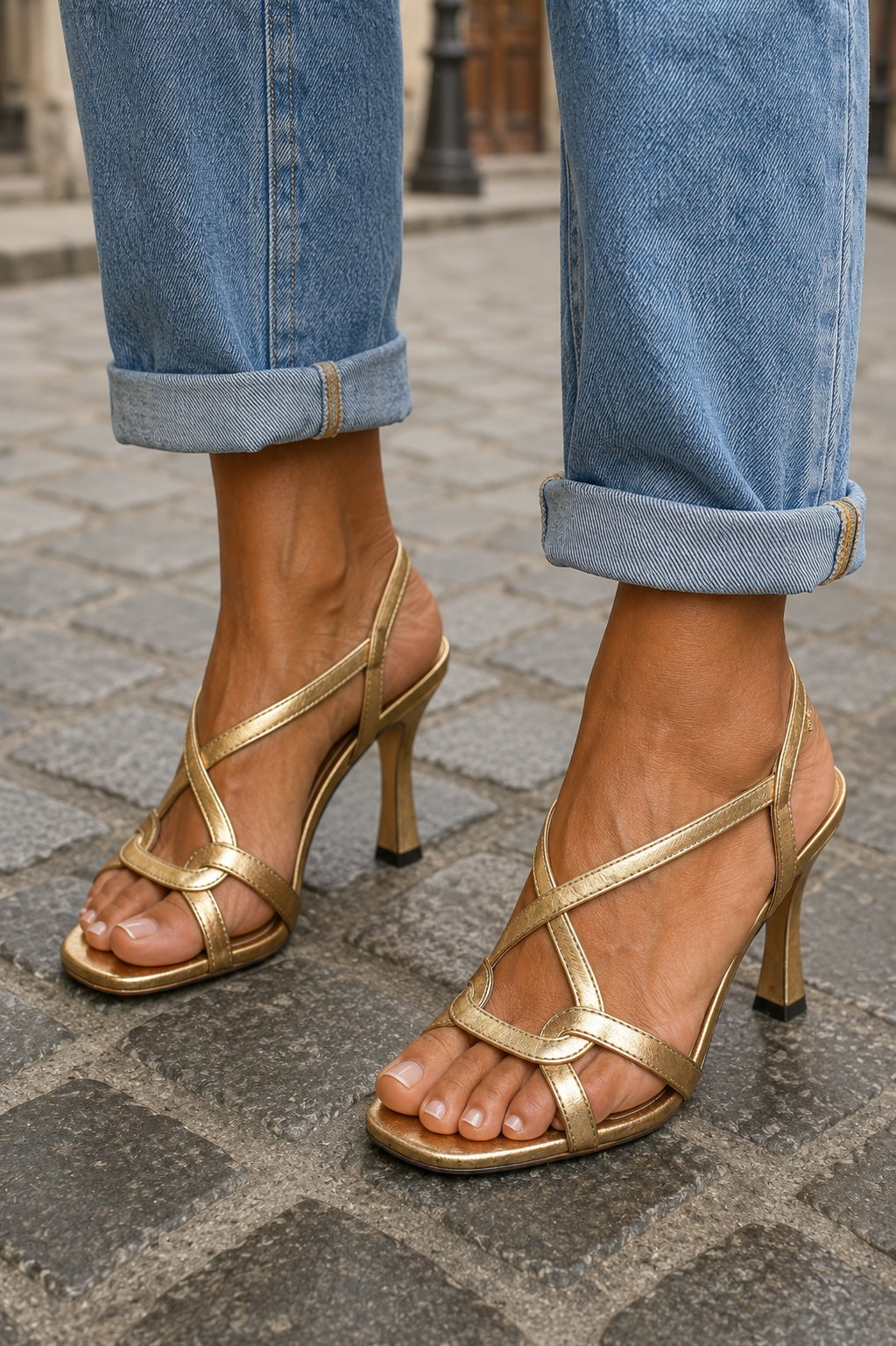 Isabella | Goldene Sommer-Charm-Absatzschuhe