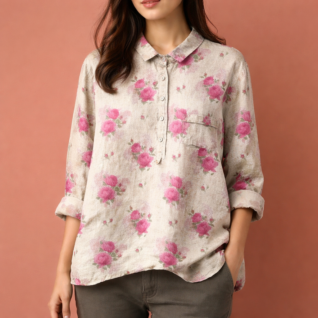 VIONA | Blumenmuster Bluse mit langen Ärmeln und Kragen für Damen