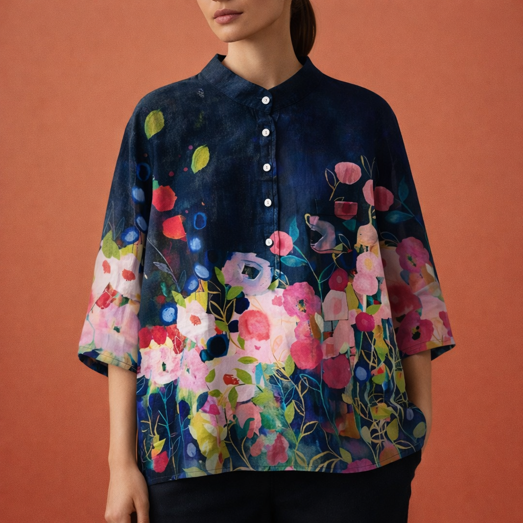 VIONA | Blumenmuster Bluse mit langen Ärmeln und Kragen für Damen