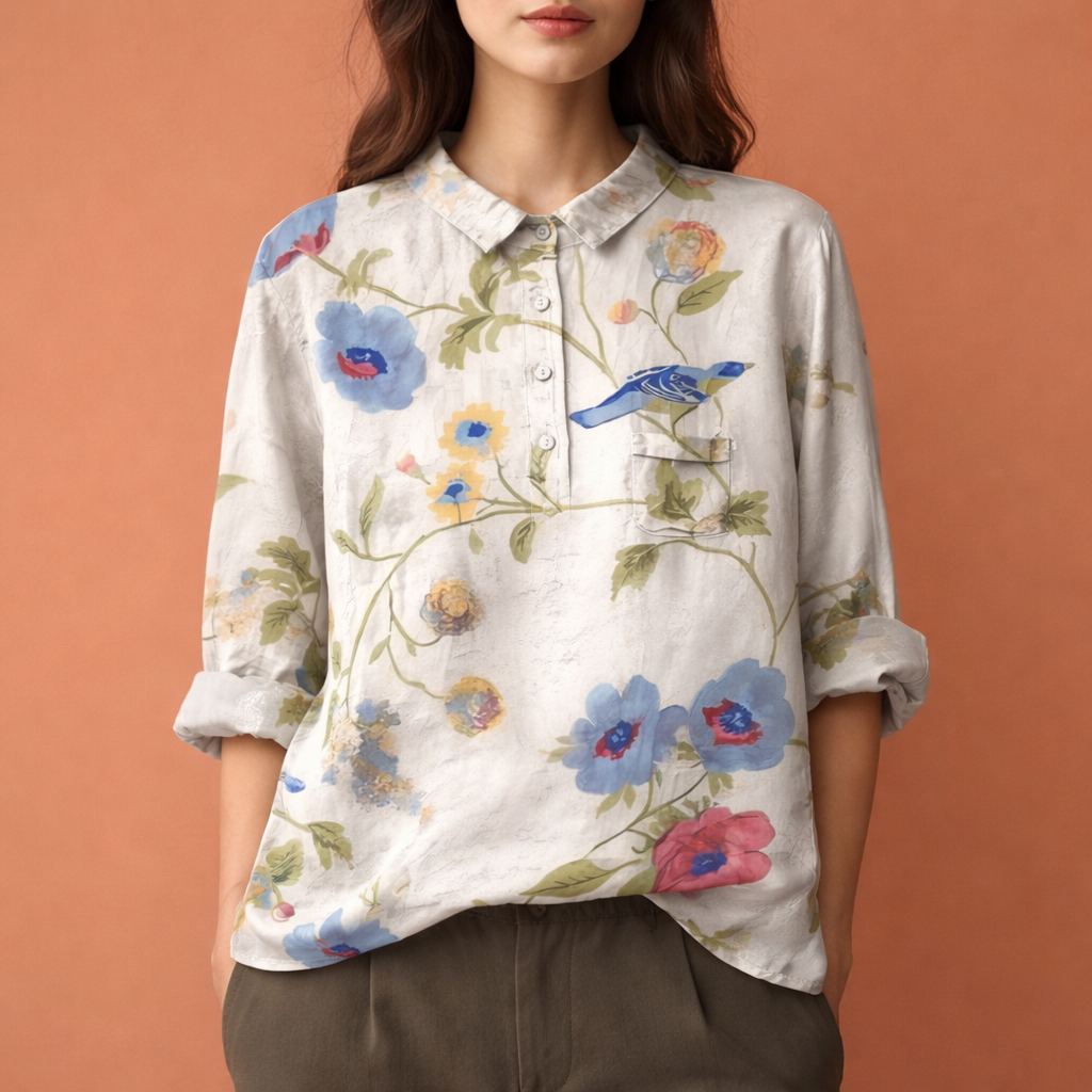 VIONA | Blumenmuster Bluse mit langen Ärmeln und Kragen für Damen