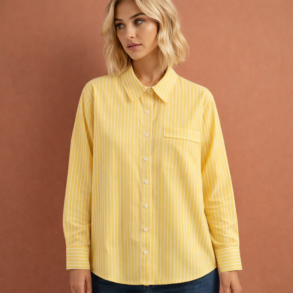 NIENKE | Gestreifte oversized Bluse für Damen mit klassischem Kragen und lockerer Passform