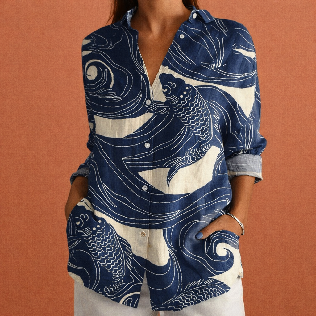 YVONNE | Bedruckte Damenbluse mit klassischem Kragen und Knopfverschluss
