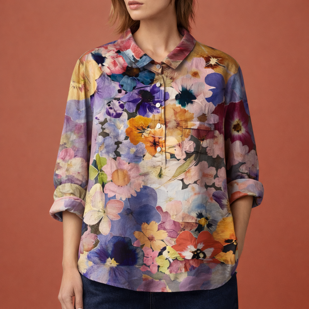 VIONA | Blumenmuster Bluse mit langen Ärmeln und Kragen für Damen