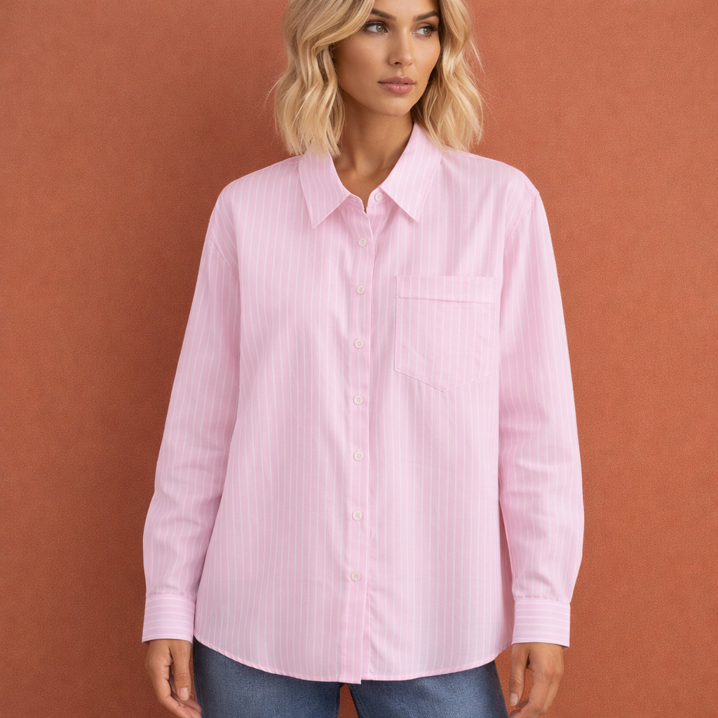 NIENKE | Gestreifte oversized Bluse für Damen mit klassischem Kragen und lockerer Passform