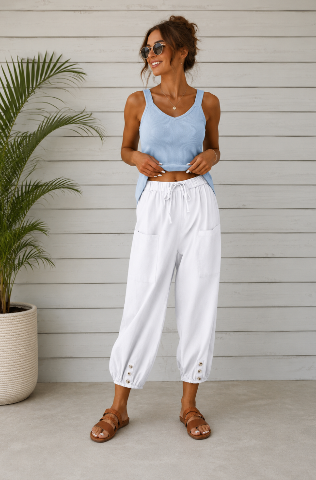 Nora | Weite Damenhose aus Baumwoll-Leinen-Mix