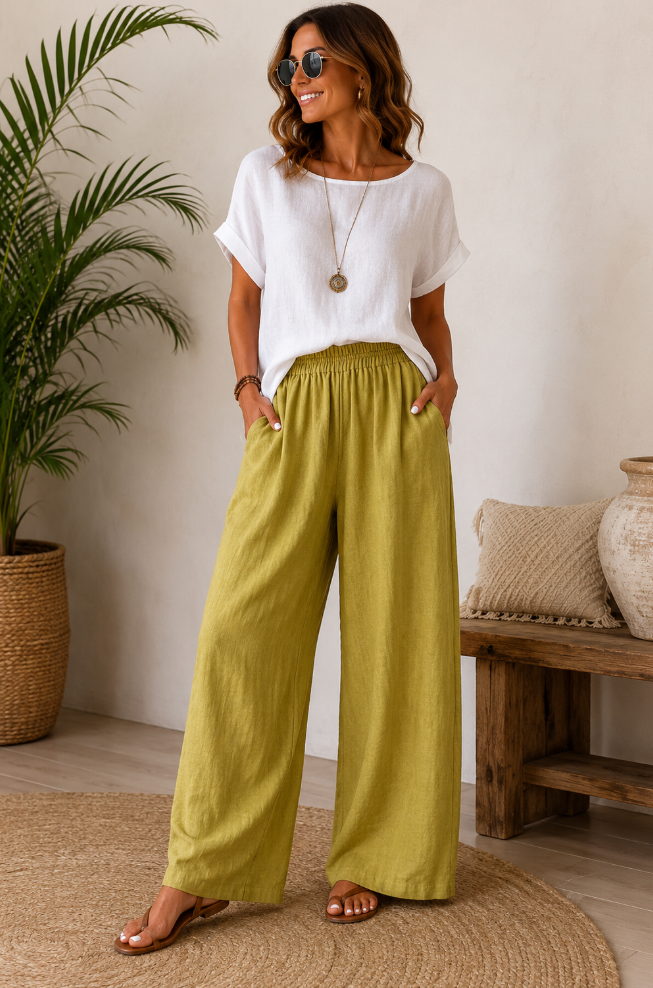 Amalia | Leichte Sommerhose aus Baumwolle & Leinen
