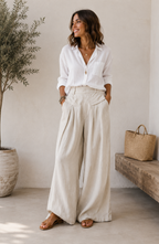 Chrissy | Leinenmix-Hose mit weitem Bein und elastischem Bund