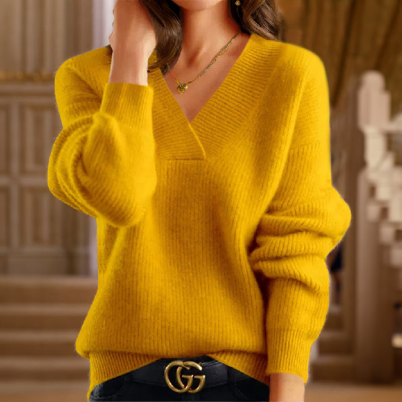 Damen Eleganter Weicher Pullover – Einfarbig, Lässig Gestrickt, Perfekt für Herbst und Winter