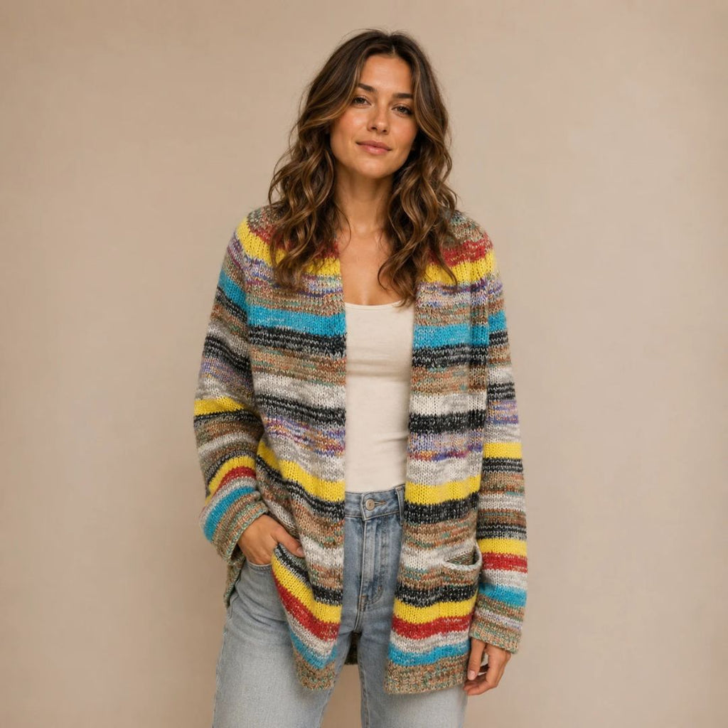 Damen Gestrickte Strickjacke – Multicolor Cardigan, Lässig für Herbst und Winter