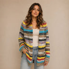 Damen Gestrickte Strickjacke – Multicolor Cardigan, Lässig für Herbst und Winter