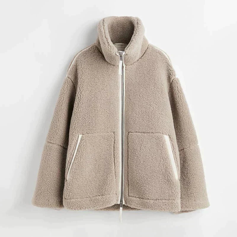 Celeste Luxe Teddy Coat – Oversized Shearling-Stil mit Stehkragen & Reißverschluss