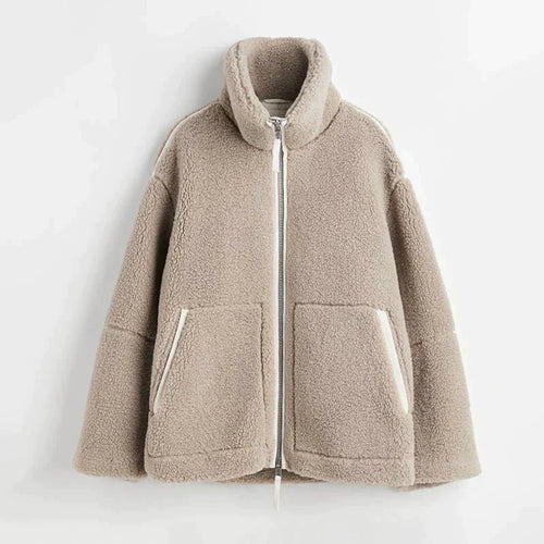 Celeste Luxe Teddy Coat – Oversized Shearling-Stil mit Stehkragen & Reißverschluss