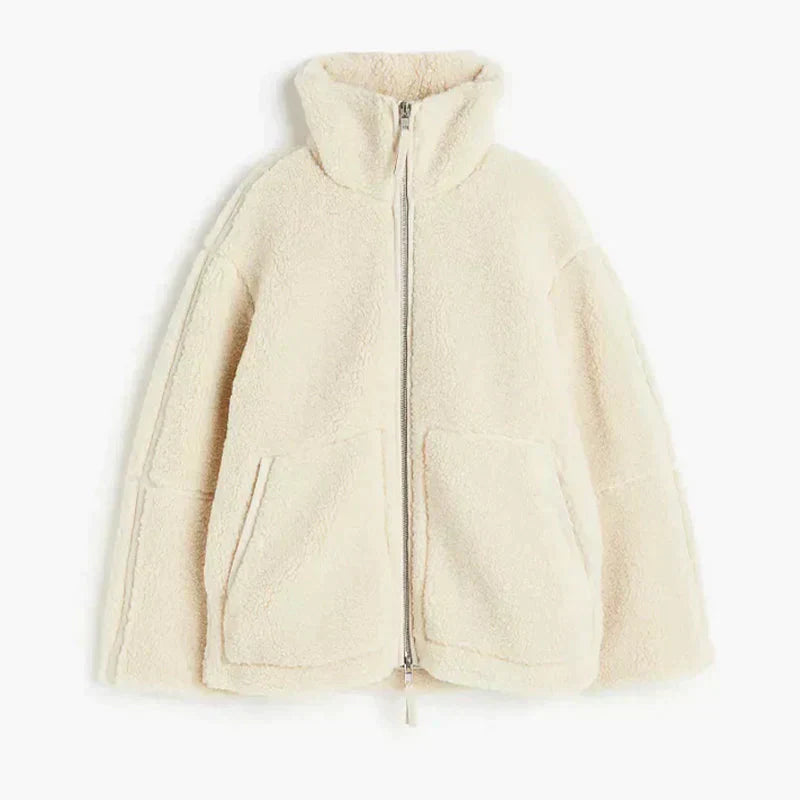 Celeste Luxe Teddy Coat – Oversized Shearling-Stil mit Stehkragen & Reißverschluss