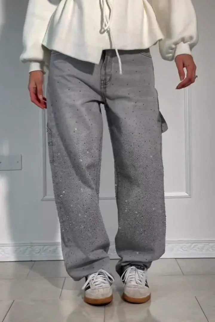 TIRZA | Glamouröse Wide-Leg Jeans mit Strassdetails