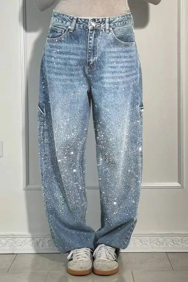 TIRZA | Glamouröse Wide-Leg Jeans mit Strassdetails